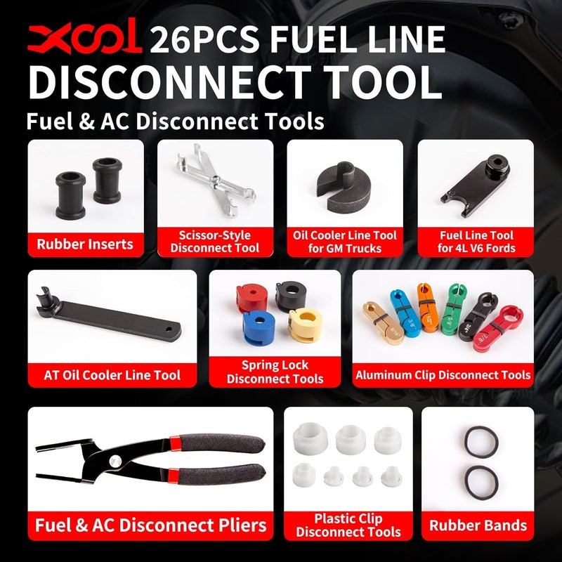 XOOL 26PCS Fuel Line Disconnect Tool Set, Master Quick Disconnect Kit with AC & Fuel Line Pliers, Spring Lock Tools, for Ford GM Chevy Automotive AC Transmission Systems - Image 2